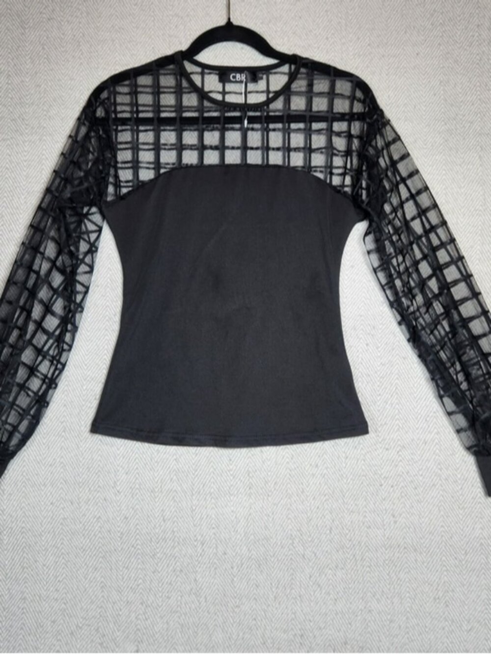 CBR Black Sheer Grid Long Sleeve Top Womens S